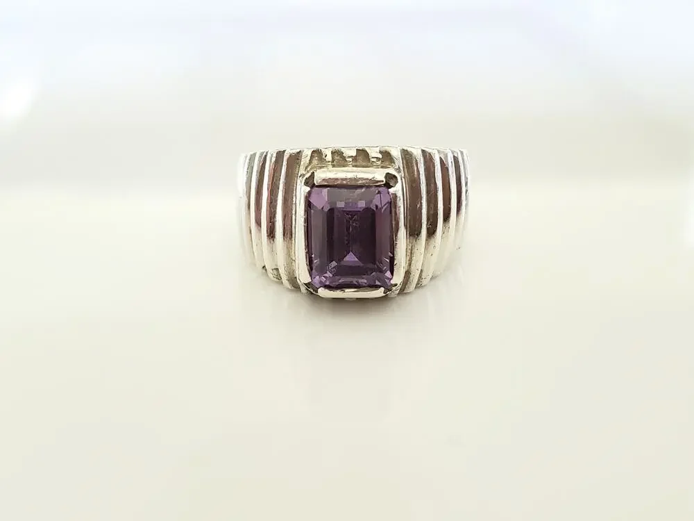 Ribbed Sterling Silver Amethyst Ring